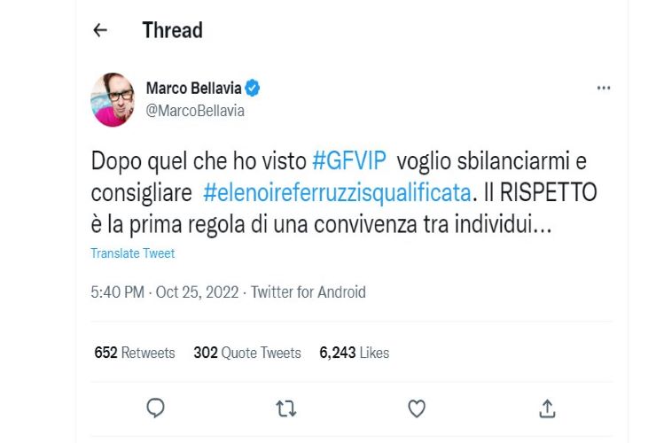 Marco Bellavia tweet - gossip.meteoweek.com
